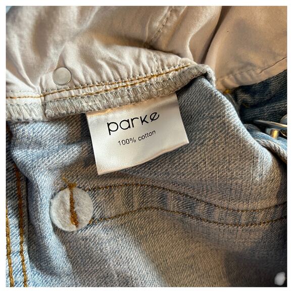 Parke Button Fly Mid Rise Raw Hem Cut Off Denim Shorts Blue Light Wash Size 27 - Picture 7 of 8